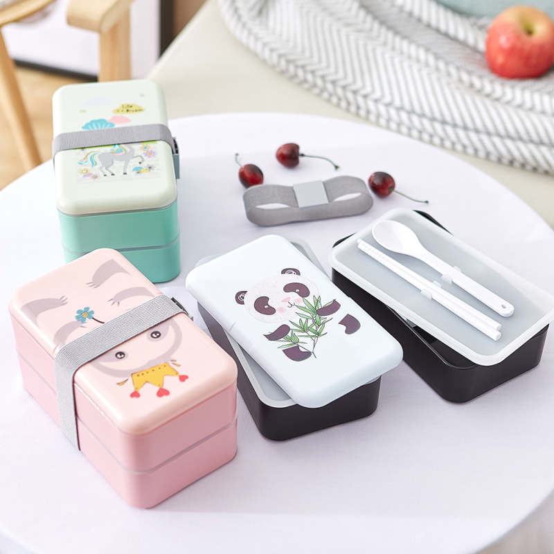 OEM Eco 2-Layer Bento Lunch Box with Cutlery  BPA Free Plastic Kids Food Container  Actever Q17005