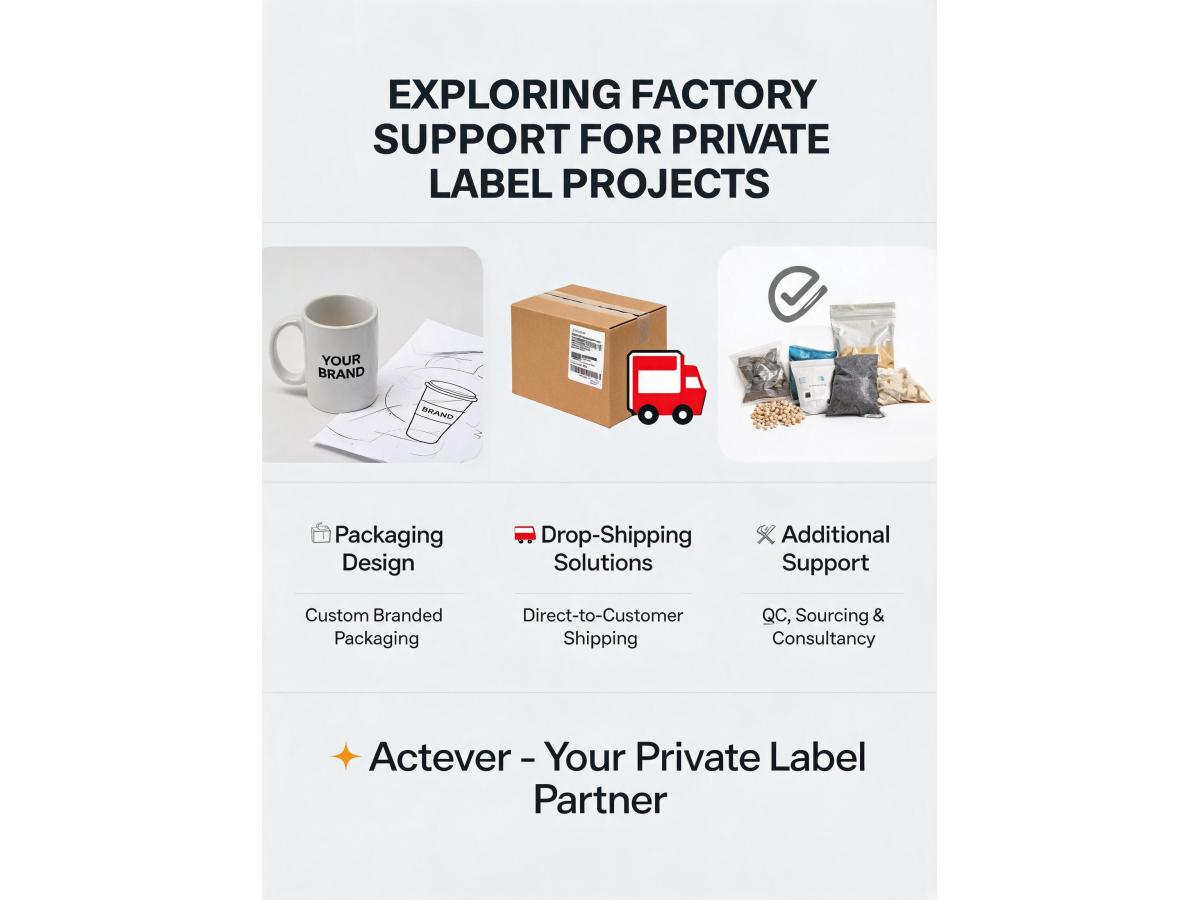What support can a factory offer for private label projects, including packaging design and drop-shipping options?
