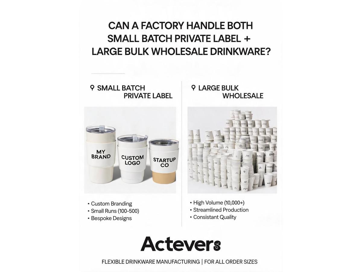 Can a factory handle both small batch private label projects and large bulk wholesale orders for promotional drinkware?