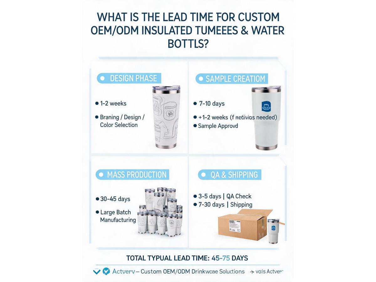 What is the typical lead time for custom OEM/ODM orders of insulated tumblers and water bottles?