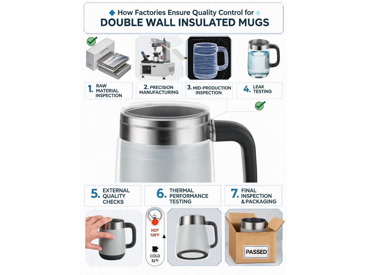 How does a factory manage quality control throughout the production process for double wall insulated mugs to prevent defects?