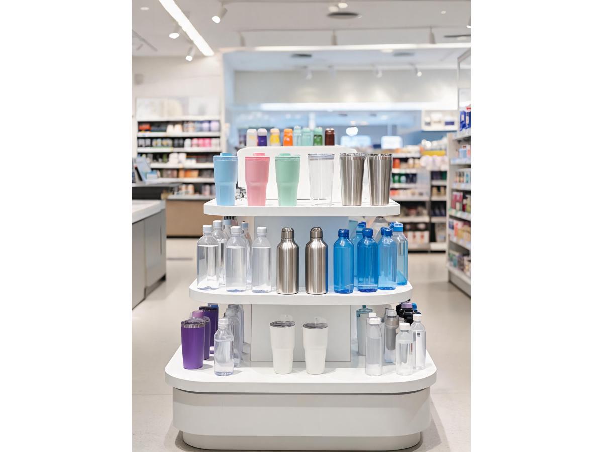 What options are available for creating point-of-purchase displays that hold multiple drinkware items?