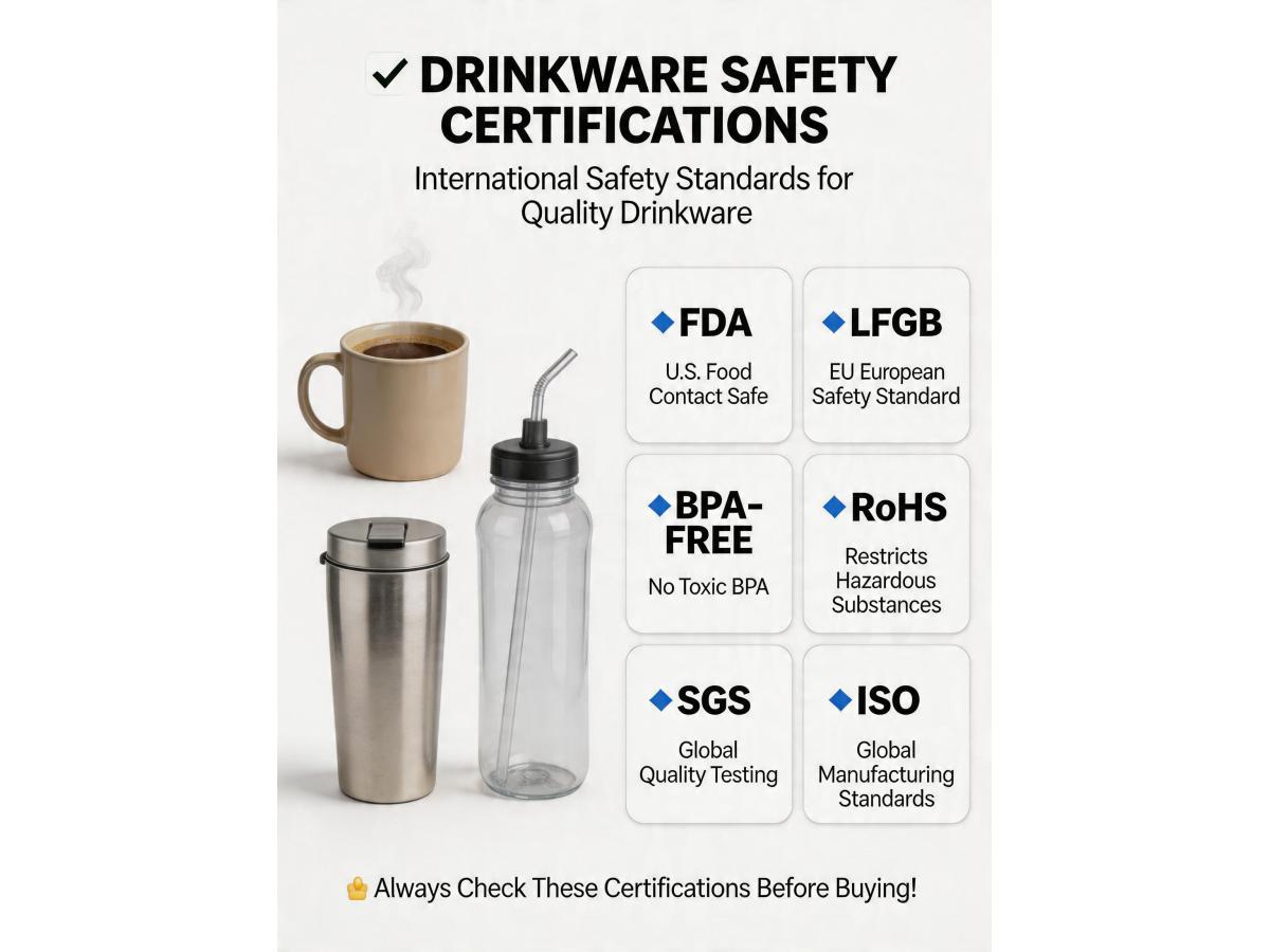 What international safety certifications (e.g., FDA, LFGB, BPA-free) should quality drinkware have?