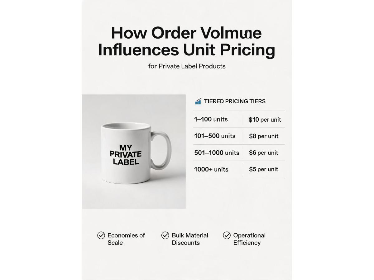 How does order volume affect the unit price for private label products, and are there tiered pricing structures?