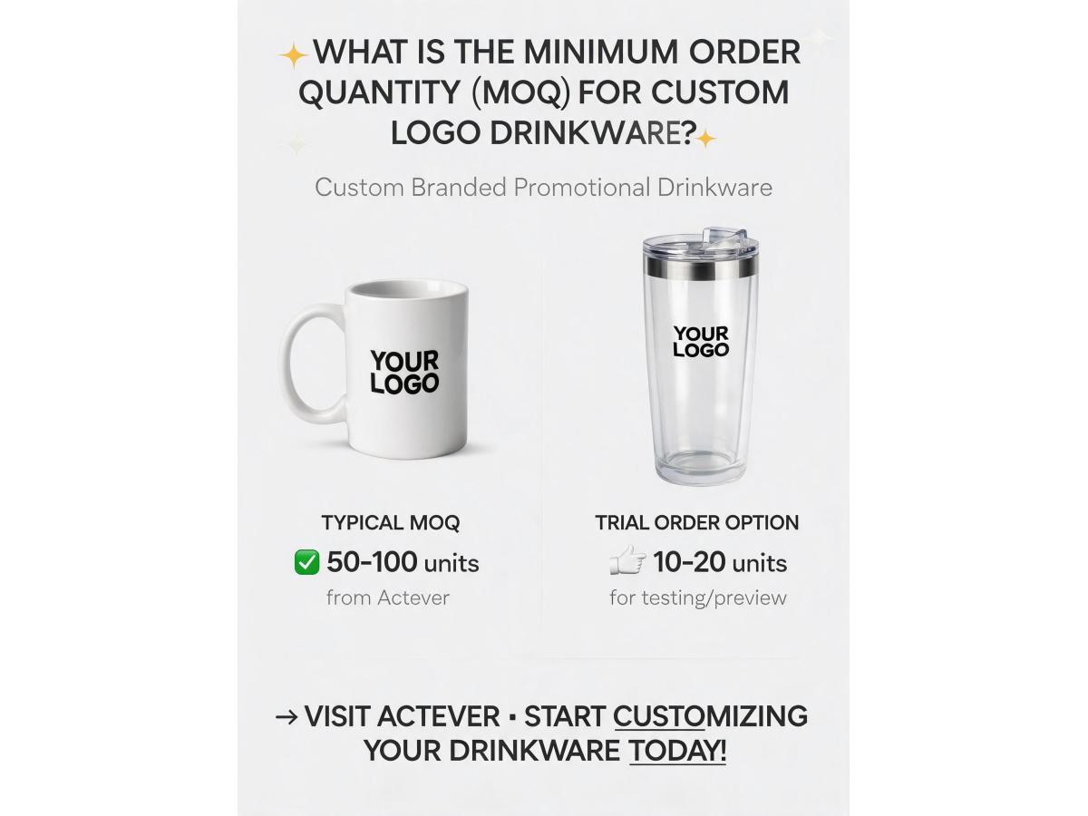 What is the minimum order quantity (MOQ) for custom logo printed drinkware, and are there options for smaller trial orders?