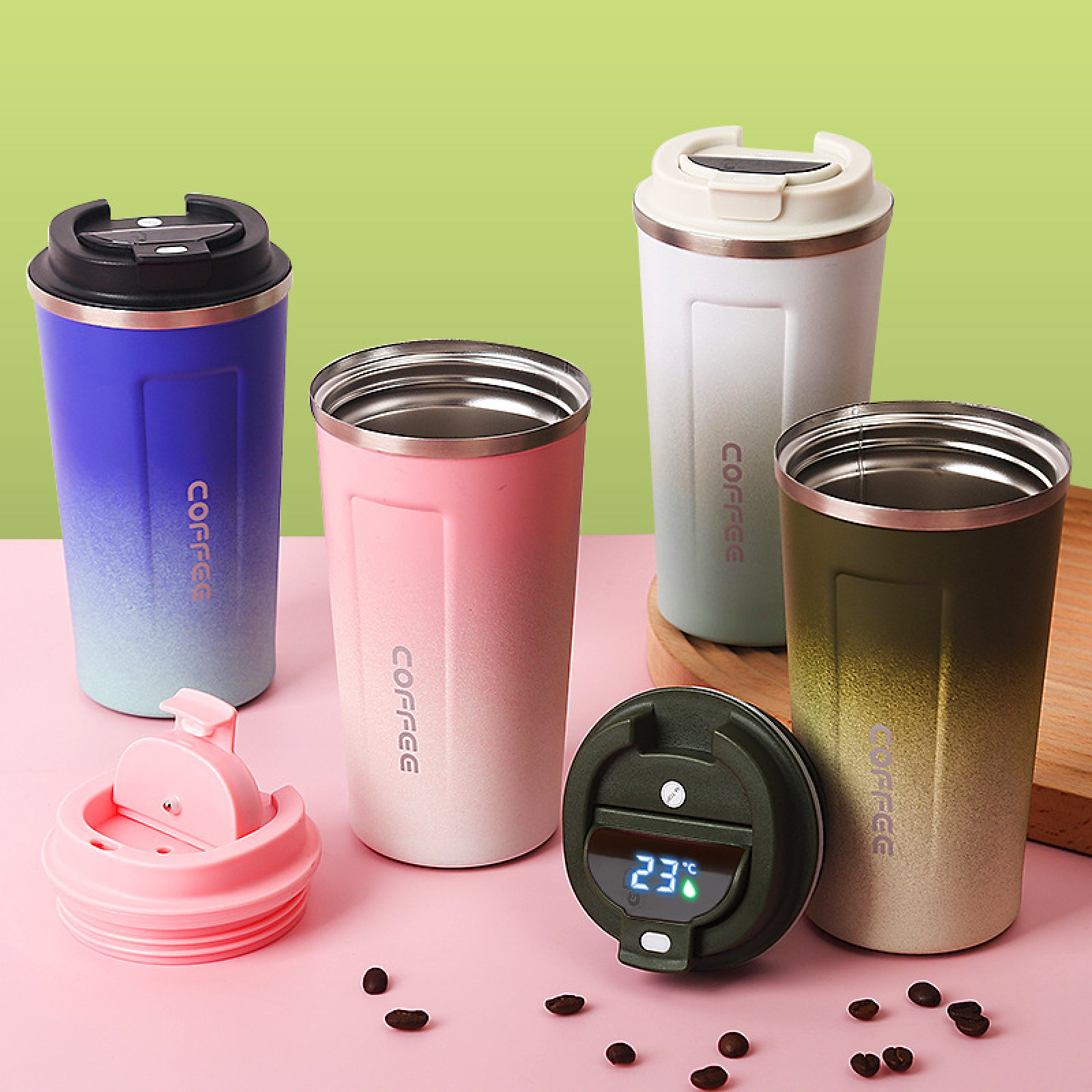 Wholesale Custom Logo 304 Stainless Steel Insulated Tumbler LED Intelligent Temperature Measurement Car's Vacuum Coffee Cup