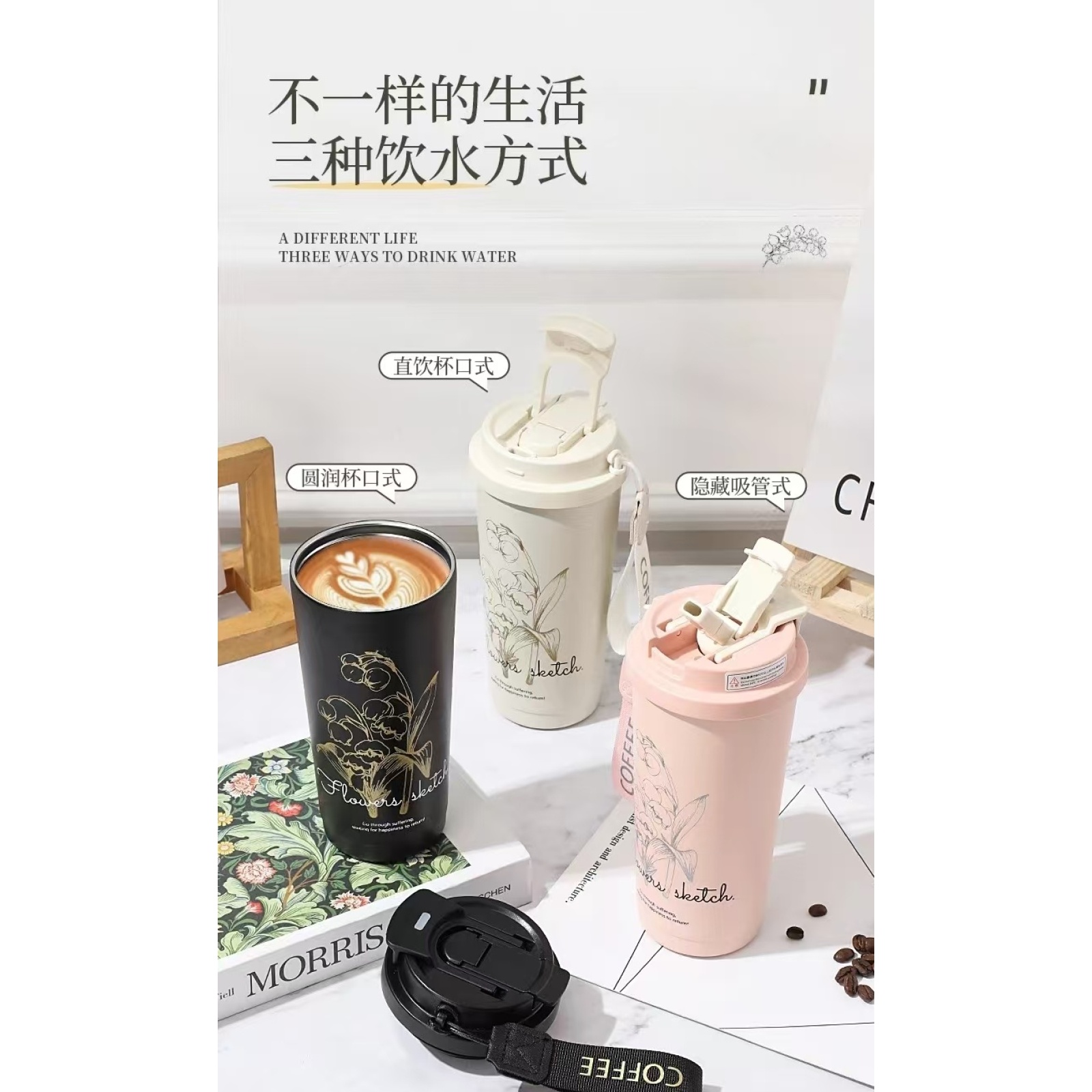 520ml Coffee Mug Stainless Steel Thermal Water Bottle With Straw Cover 316 Steel Drink Cup Office Mug