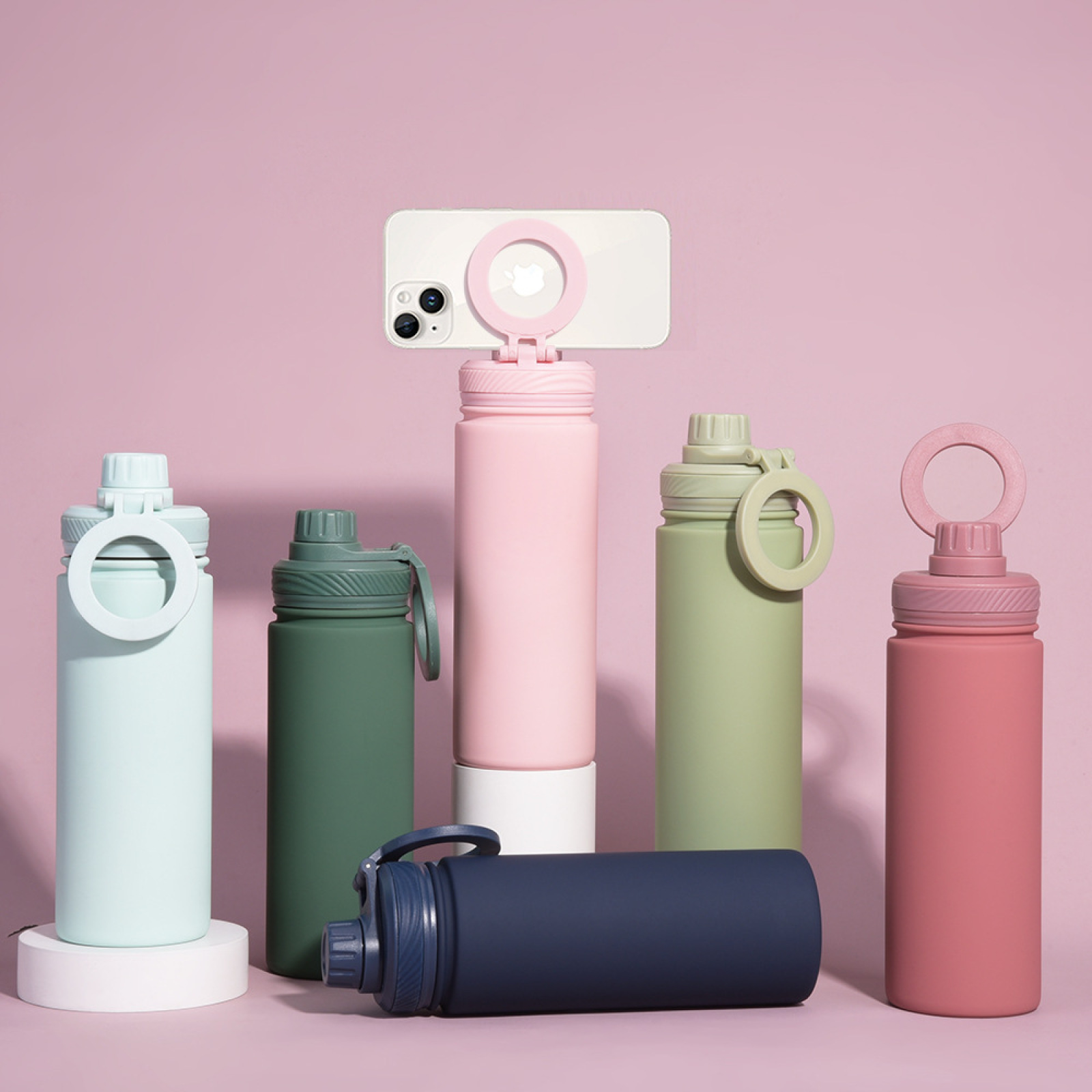 Stainless Steel Gym Water Bottle With Magnetic Phone Holder New Hot Sell 32oz Double Wall MagneticTravel Sports Water Bottle