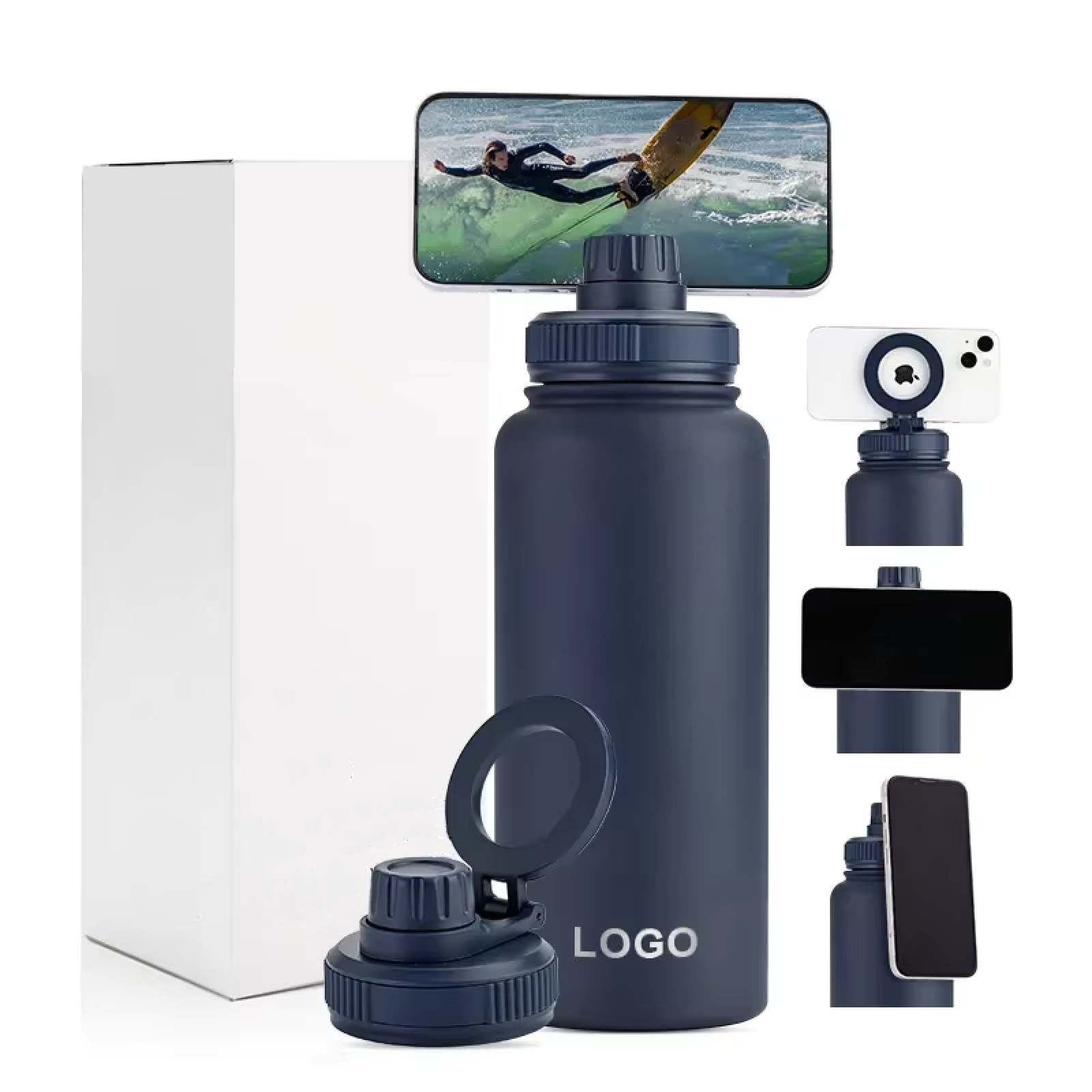 Stainless Steel Gym Water Bottle With Magnetic Phone Holder New Hot Sell 32oz Double Wall MagneticTravel Sports Water Bottle