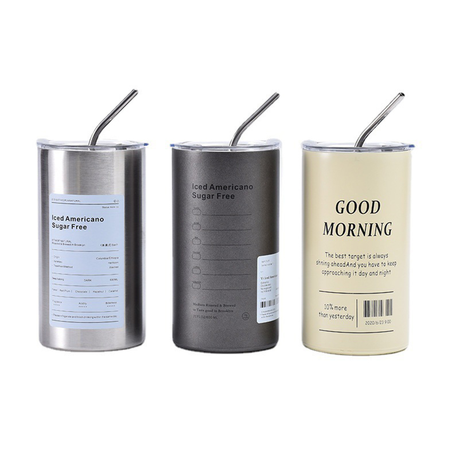 Custom Simple Portable Thermal and Cold Insulation Ice Cup 304 Stainless Steel Insulated Vacuum Straw Coffee Cup With Lid