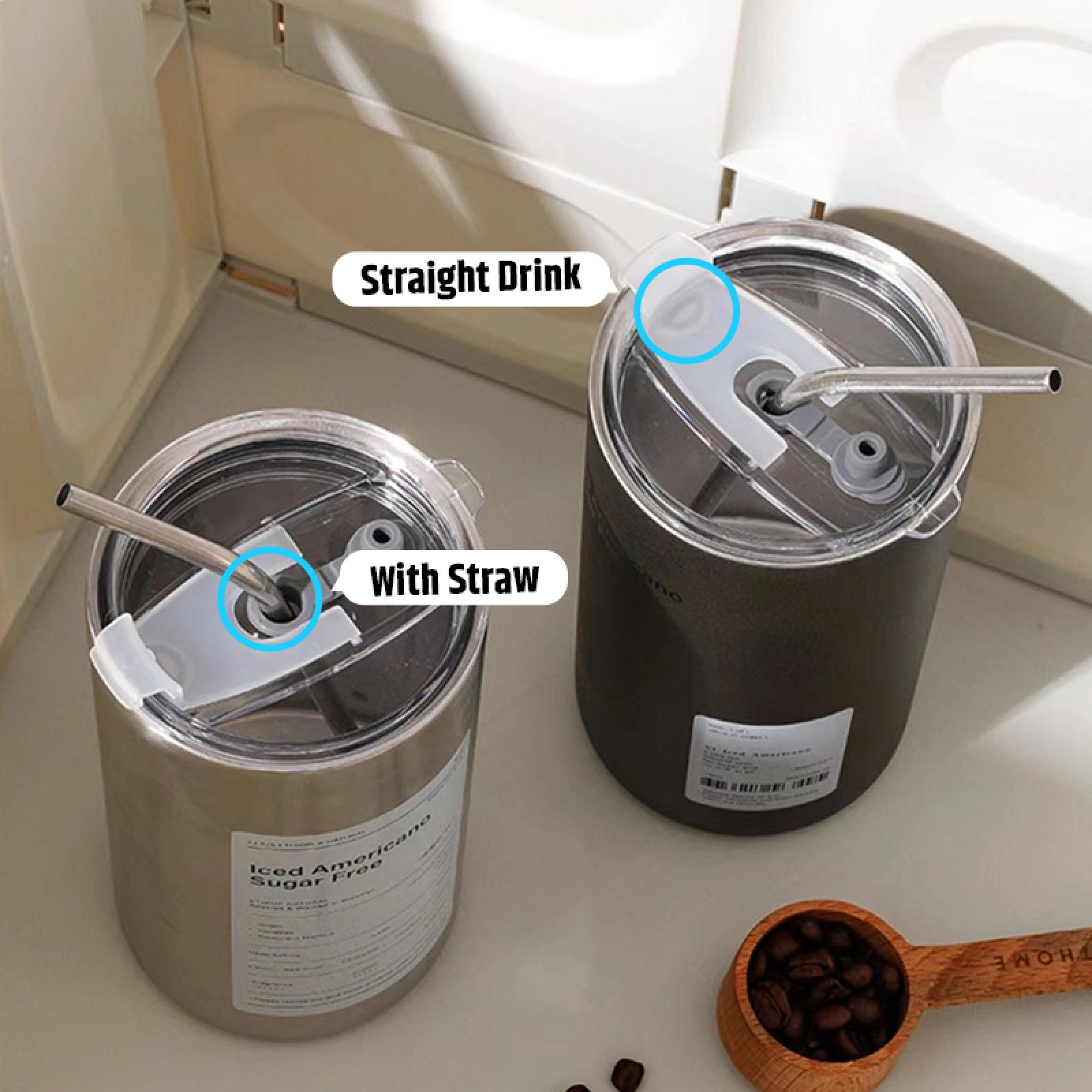 Custom Simple Portable Thermal and Cold Insulation Ice Cup 304 Stainless Steel Insulated Vacuum Straw Coffee Cup With Lid