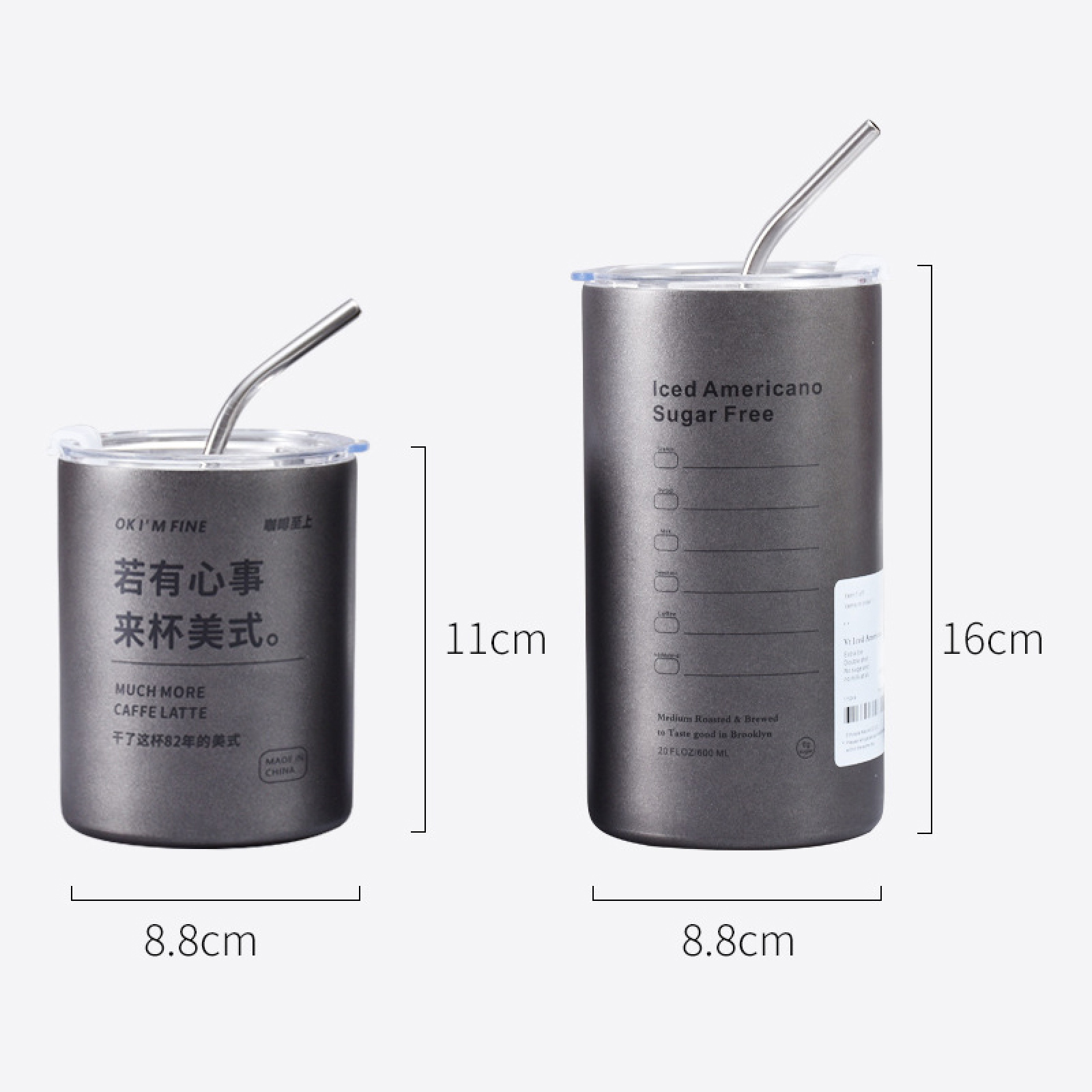 Custom Simple Portable Thermal and Cold Insulation Ice Cup 304 Stainless Steel Insulated Vacuum Straw Coffee Cup With Lid