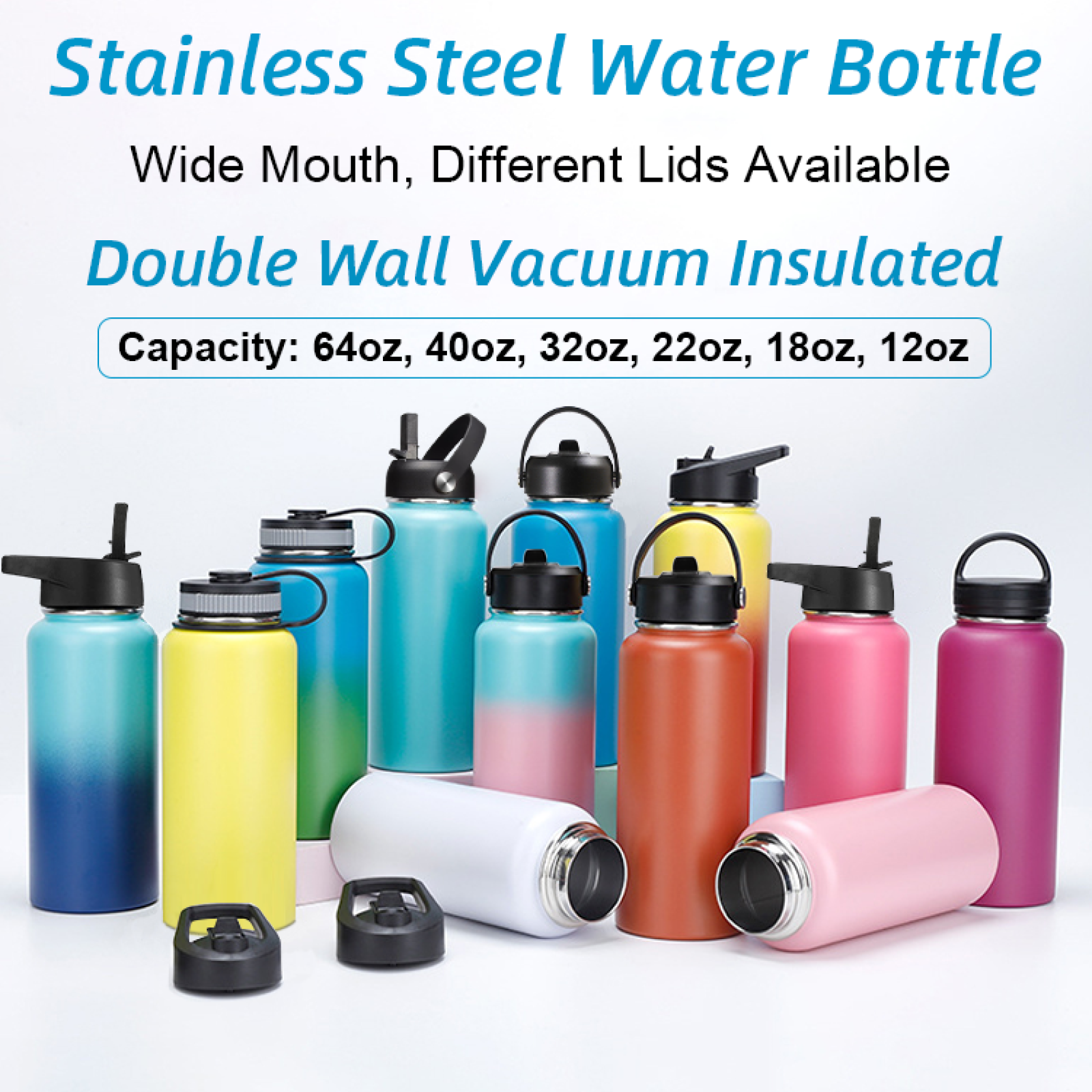 Custom 32oz 40oz Stainless Steel Water Bottles  Vacuum Insulated Thermos Flask Powder Coated Thermal Water Bottle