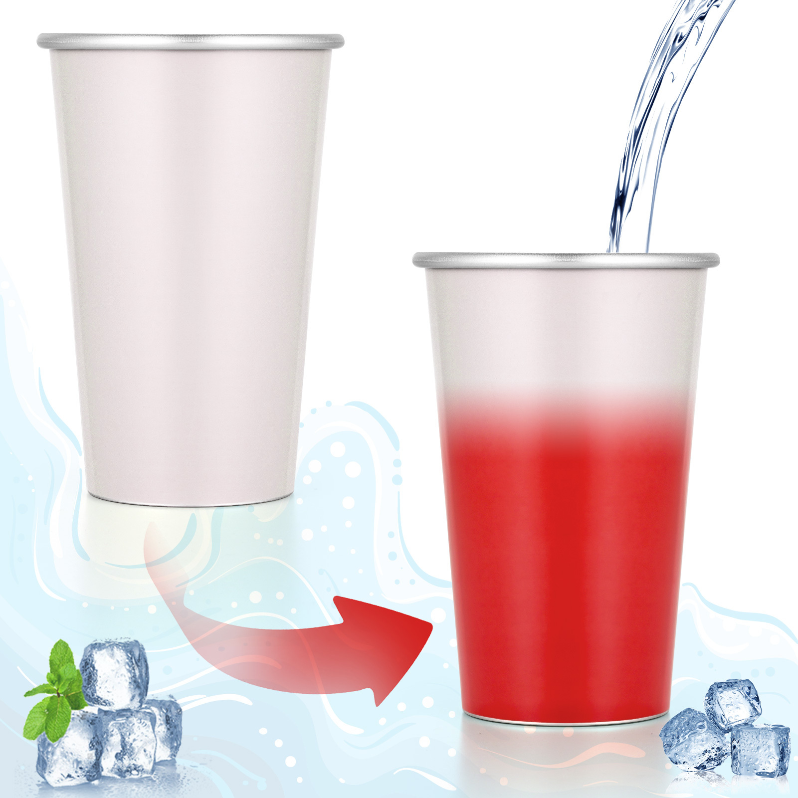 Custom Color Changing Cup Metal Tumbler 470ml Reusable Magic  Aluminum Mug Beer Cups for Camping