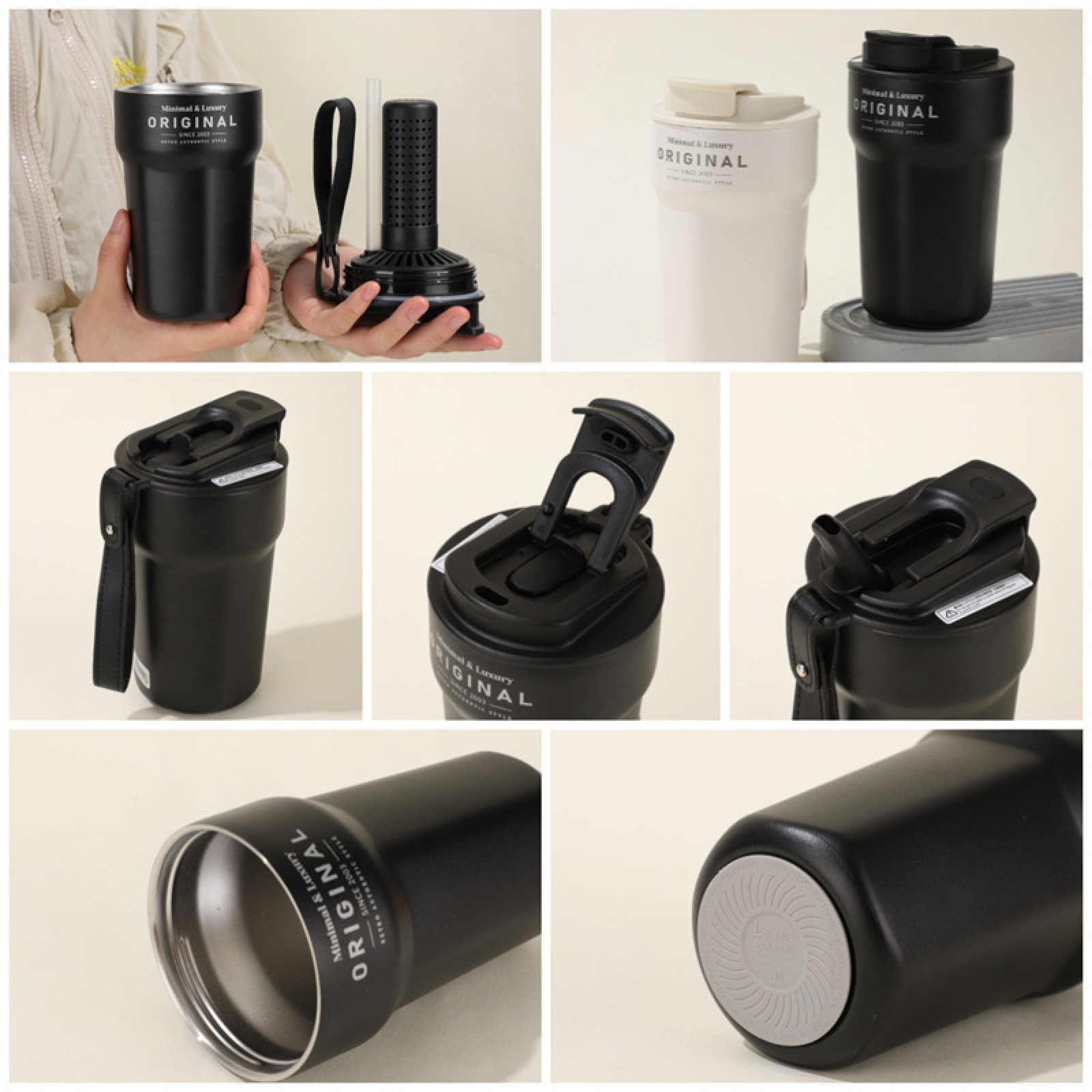 Cflask 480ml Multifunctional Integrated Stainless Steel Ceramic Coffee Tumbler, Creative Design, 6-12 Hours Thermal Retention