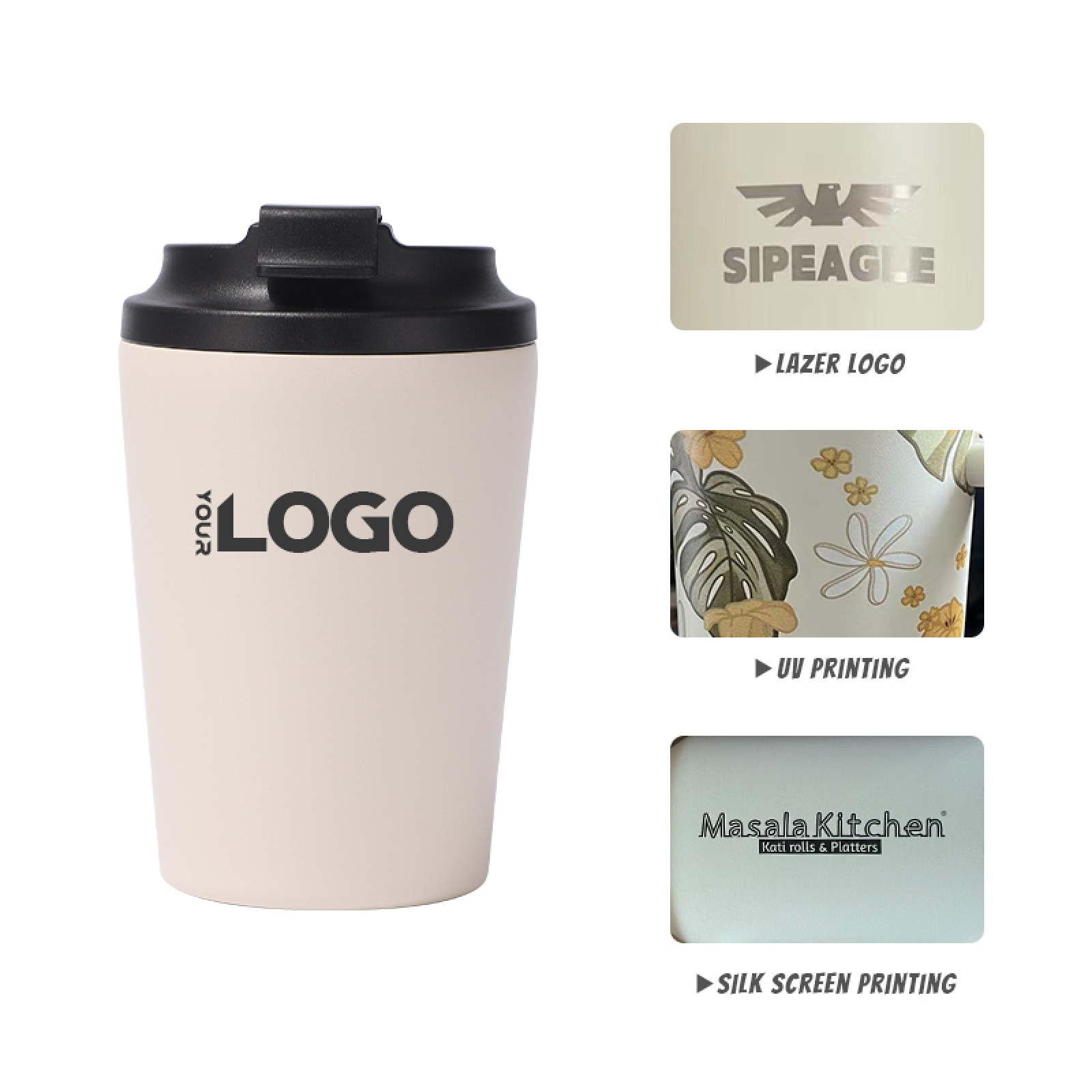 Custom Logo Stainless Steel Coffee Cup Double-Walled Insulated 12oz Coffee Mug Eco-Friendly Reusable Outdoor Sports Travel Cup