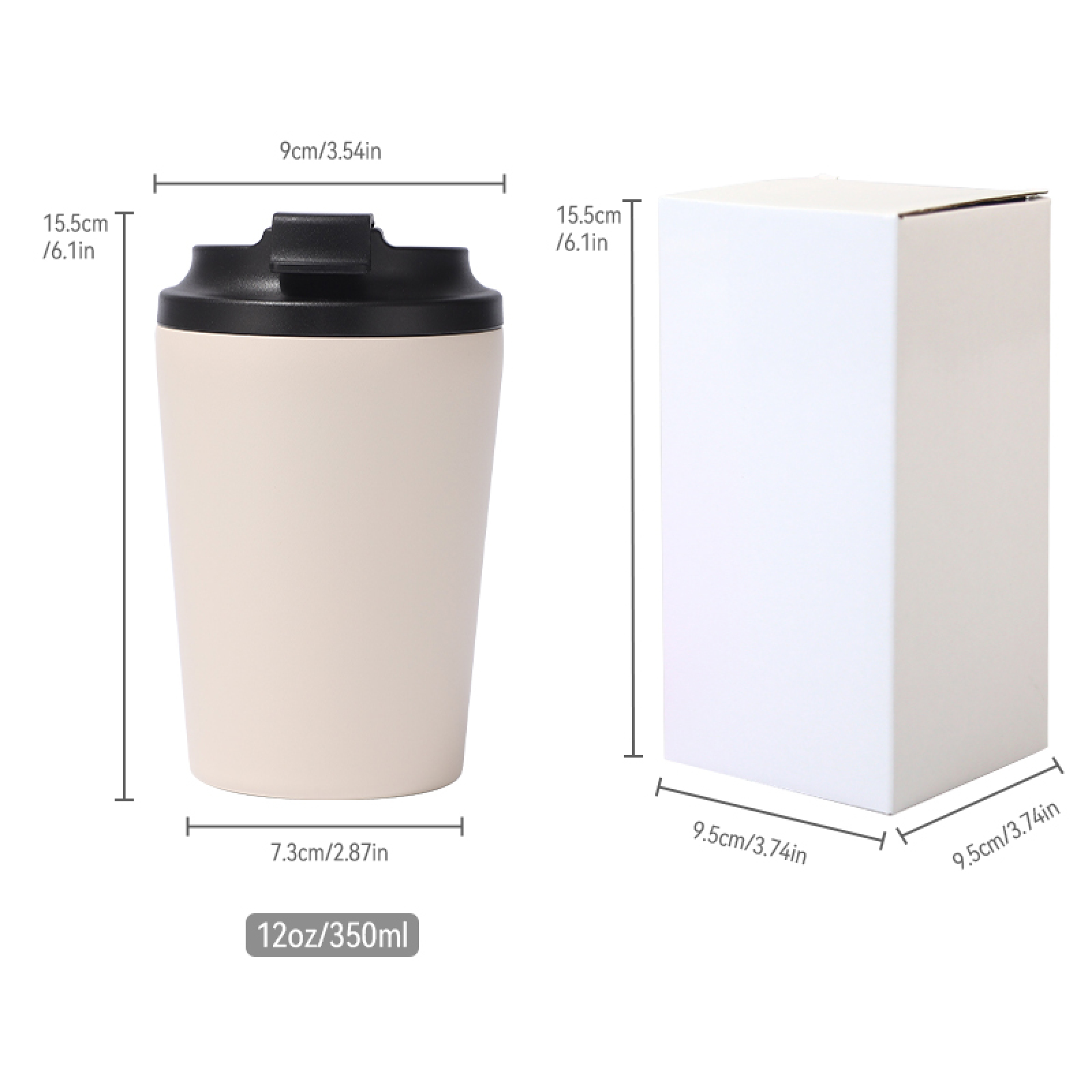 Custom Logo Stainless Steel Coffee Cup Double-Walled Insulated 12oz Coffee Mug Eco-Friendly Reusable Outdoor Sports Travel Cup