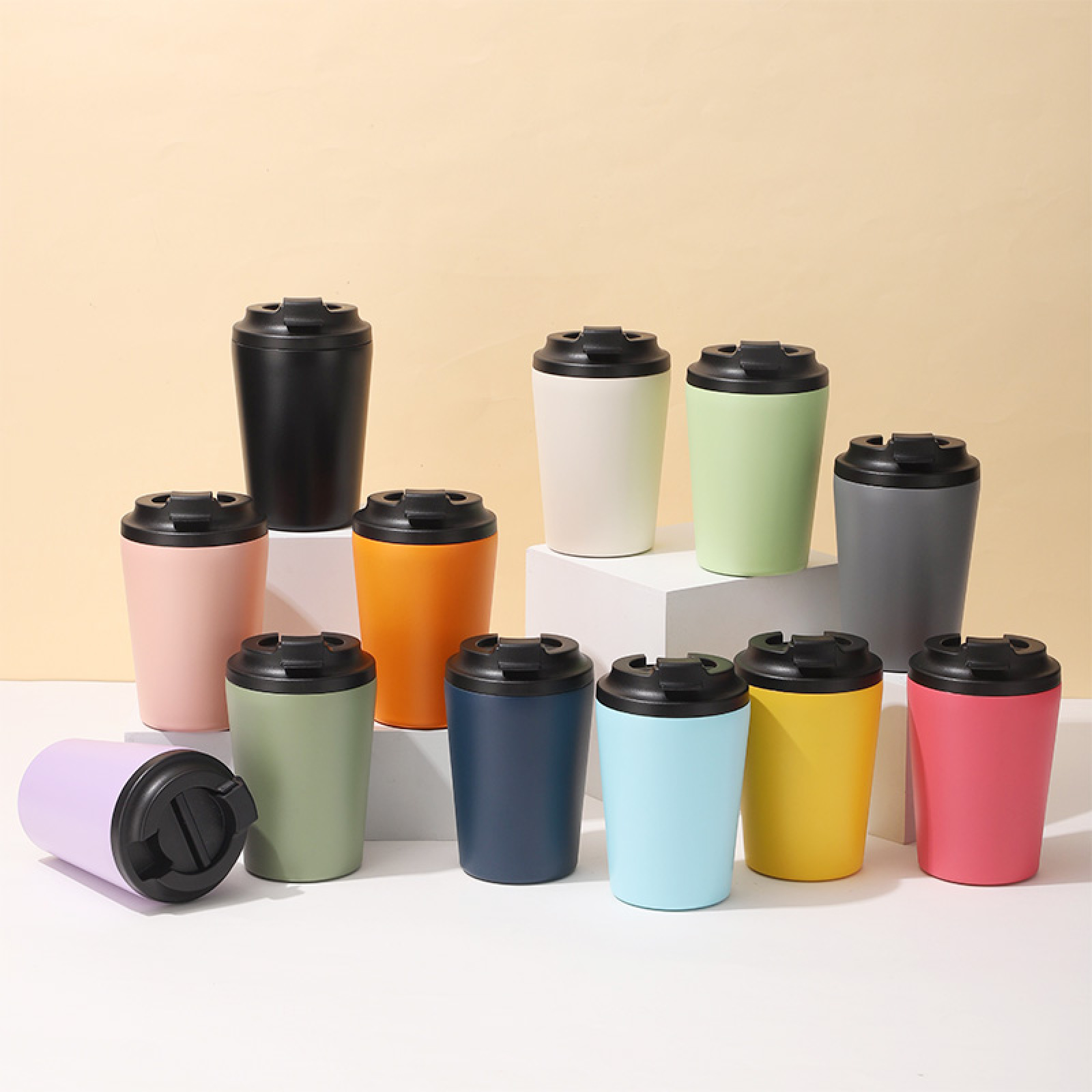 Custom Logo Stainless Steel Coffee Cup Double-Walled Insulated 12oz Coffee Mug Eco-Friendly Reusable Outdoor Sports Travel Cup