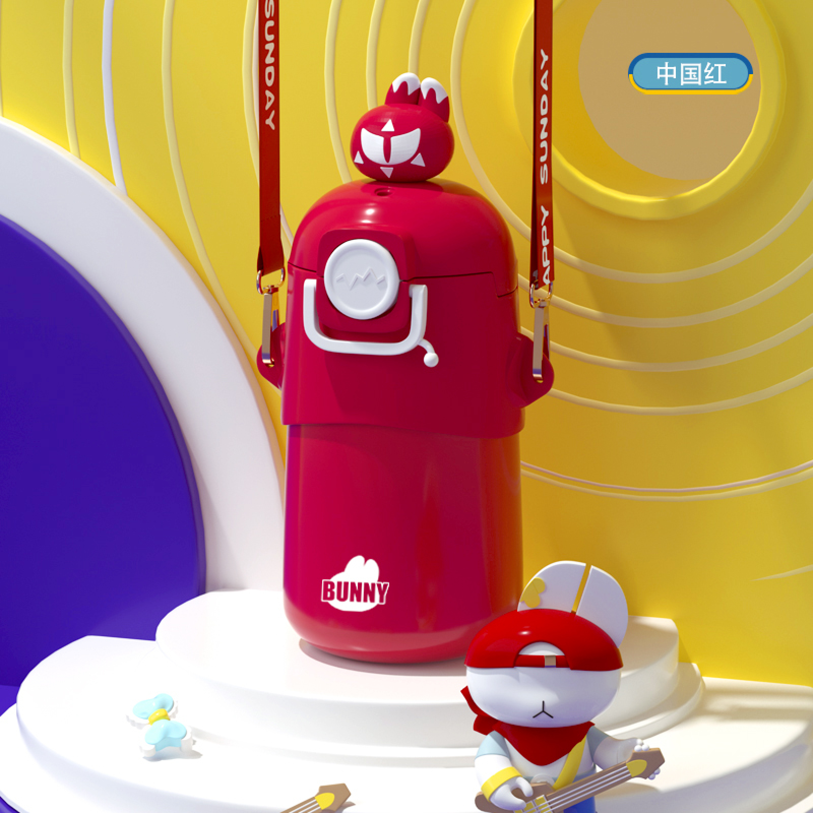 Cute children's Water Bottle 316 Stainless Steel with Straw Portable Cartoon Bear Plastic Cup for Kids' Sports