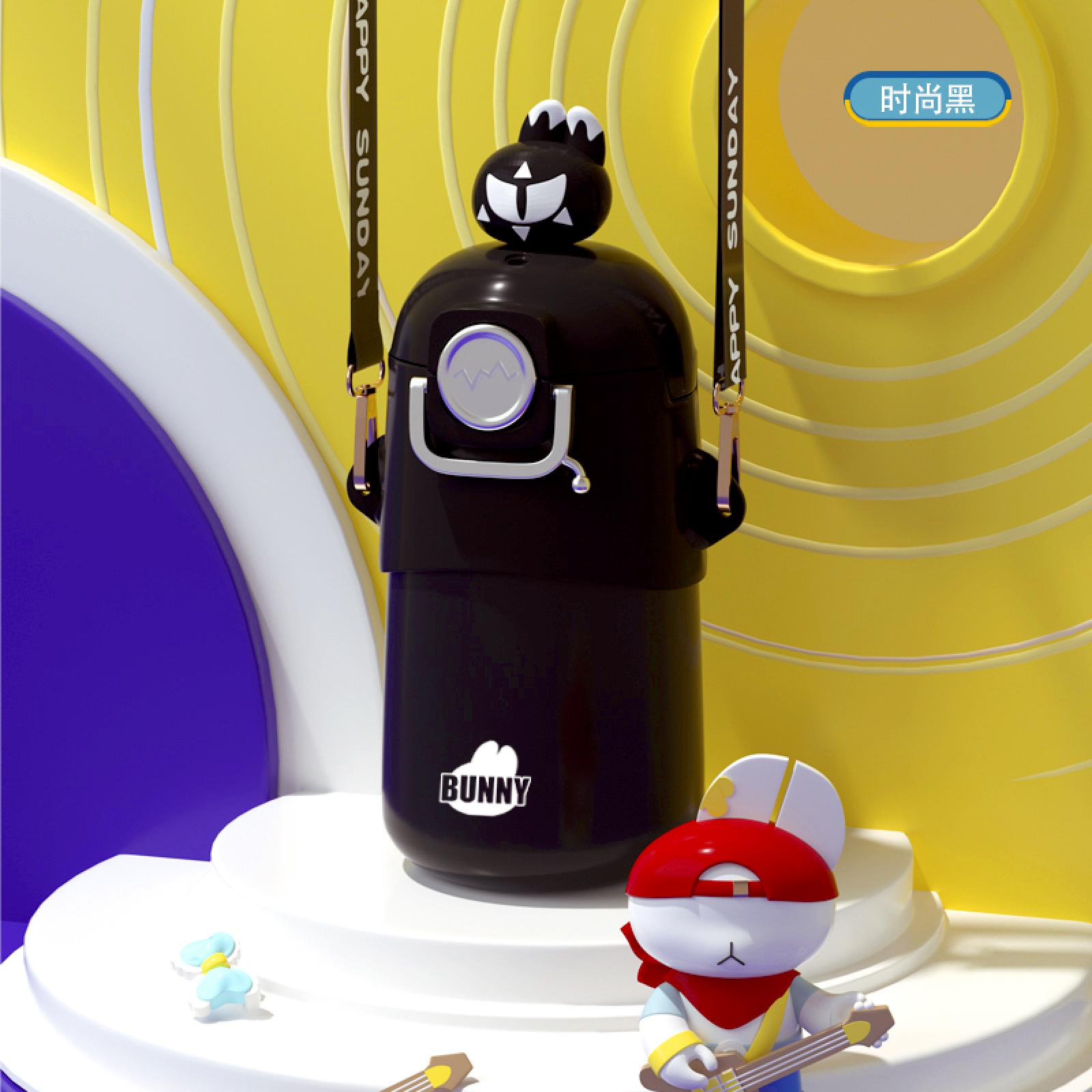 Cute children's Water Bottle 316 Stainless Steel with Straw Portable Cartoon Bear Plastic Cup for Kids' Sports