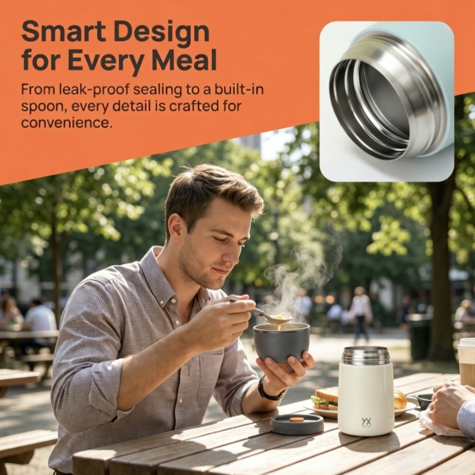 CFLASK Insulated Food Jar with Folding Plastic Spoon  450ml/650ml Stainless Steel Thermal Lunch Container, Leakproof, BPA-Free for Kids & Adults