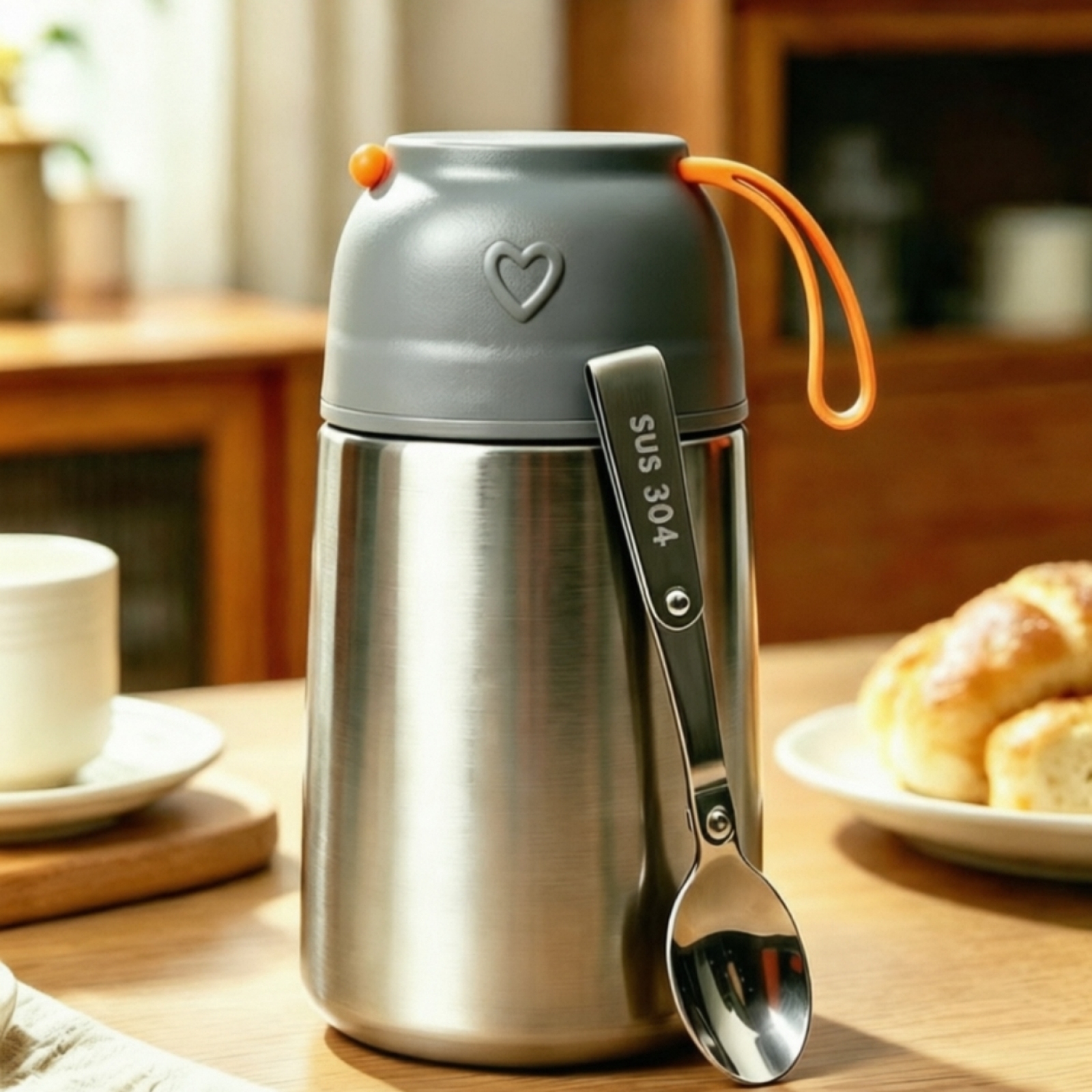 HOT SALE CFLASK Insulated Food Jar 450ml/650ml Stainless Steel Thermal Lunch Container with Folding 304 Spoon, Leakproof BPA-Free for Kids Adults OEM Accept