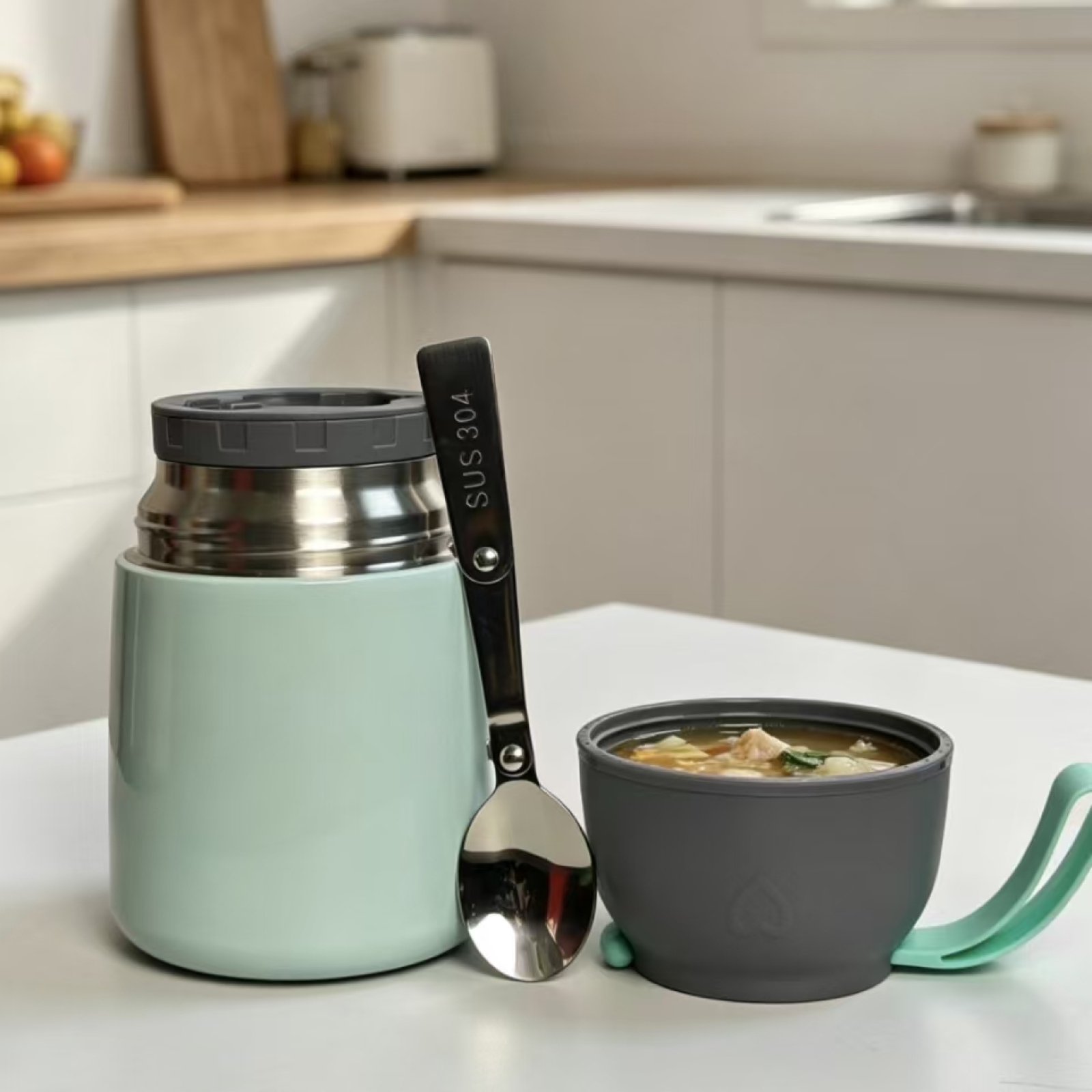 CFLASK 450ml 15oz Insulated Food Jar with Foldable 304 Spoon Stainless Steel Leakproof