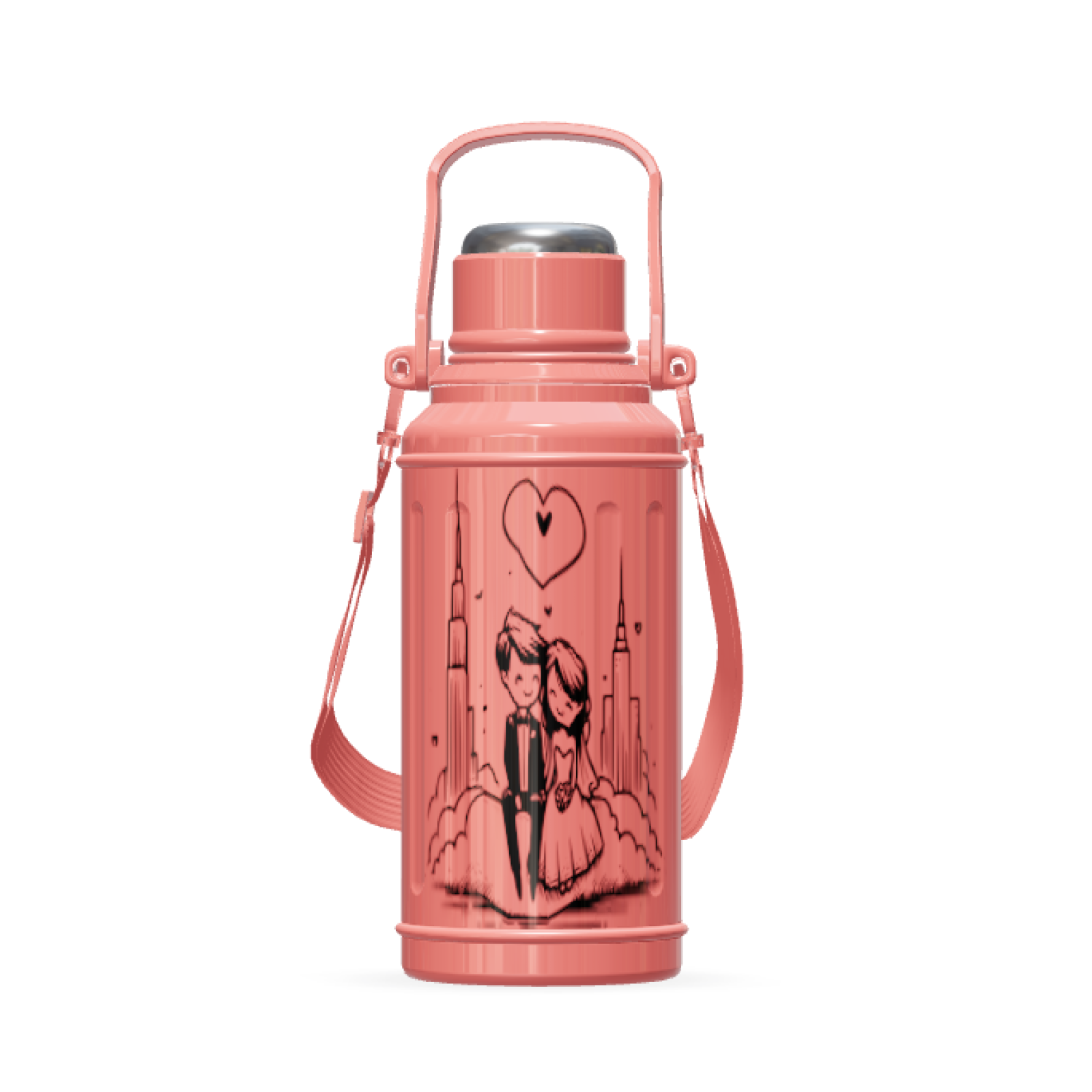 HOT SALE 15oz 2-in-1 Sharing Cup Water Bottle with Push-Open Spring Lid & Tea Filter – 304 Stainless Steel Double Wall Insulated – Adjustable Nylon Sling Strap – BPA Free – OEM Custom Logo – CFLASK NO31