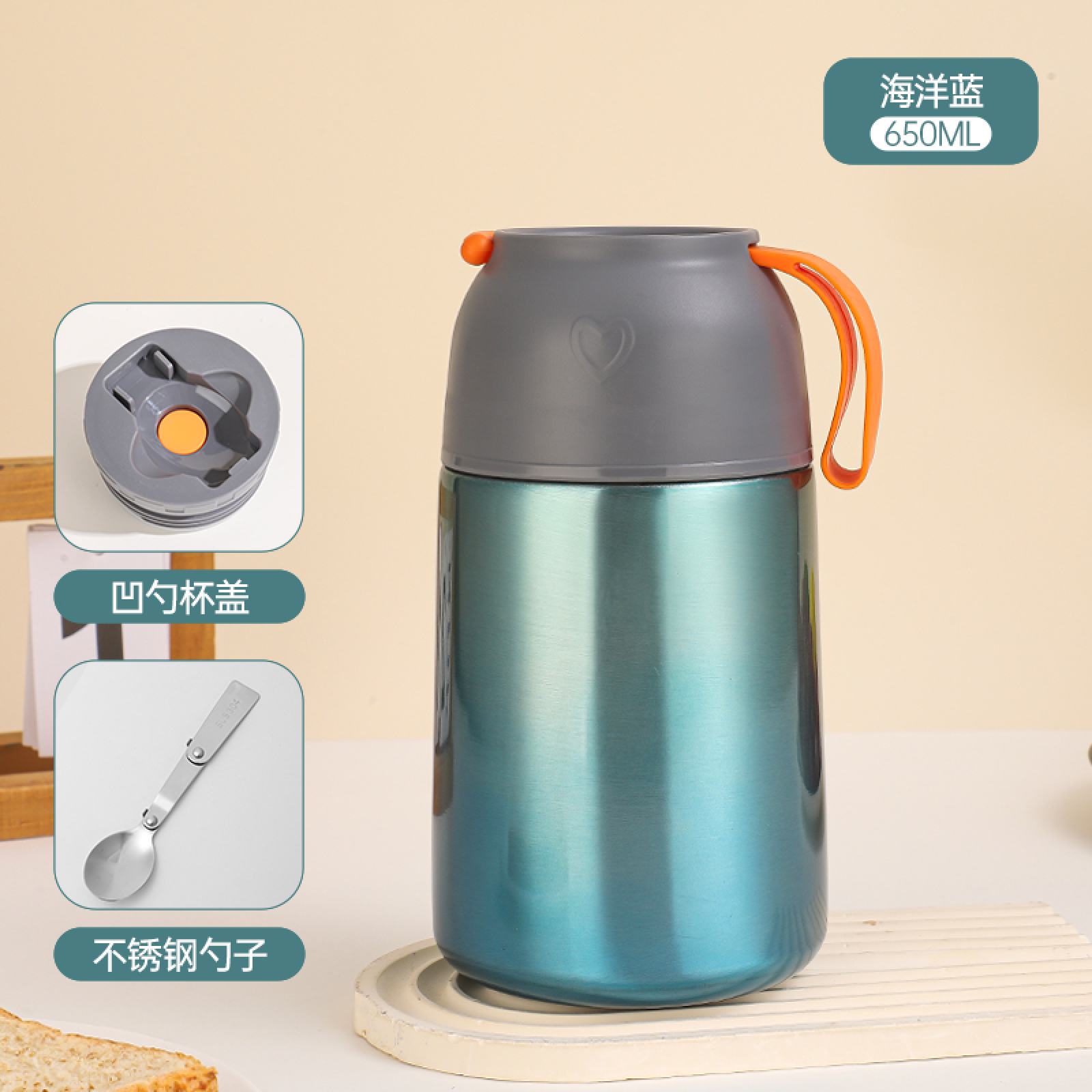 HOT SALE CFLASK Insulated Food Jar 450ml/650ml Stainless Steel Thermal Lunch Container with Folding 304 Spoon, Leakproof BPA-Free for Kids Adults OEM Accept