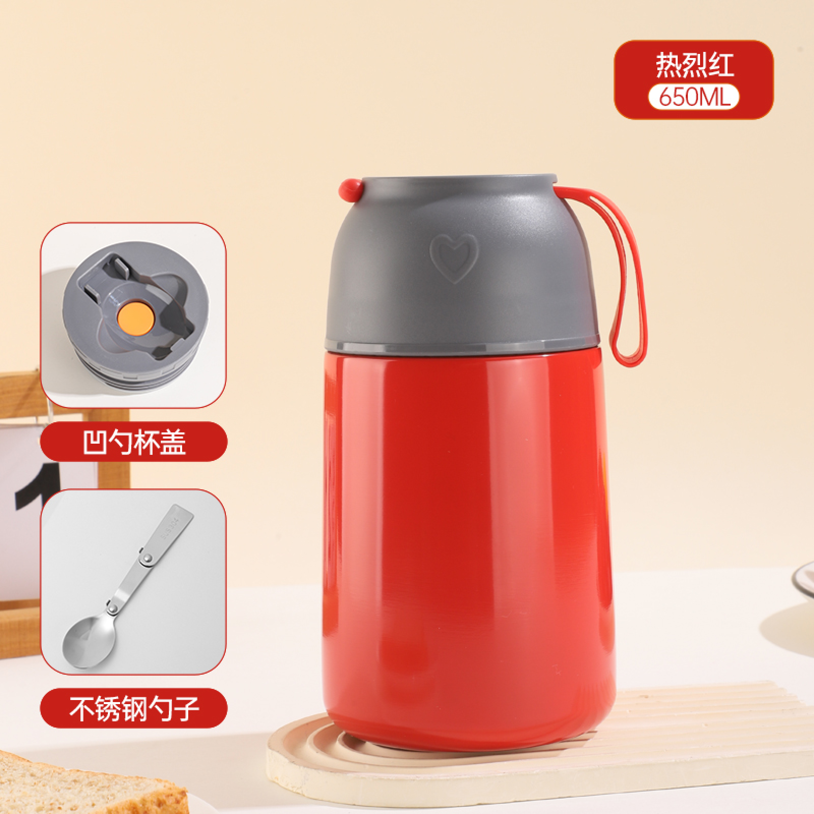 HOT SALE CFLASK Insulated Food Jar 450ml/650ml Stainless Steel Thermal Lunch Container with Folding 304 Spoon, Leakproof BPA-Free for Kids Adults OEM Accept