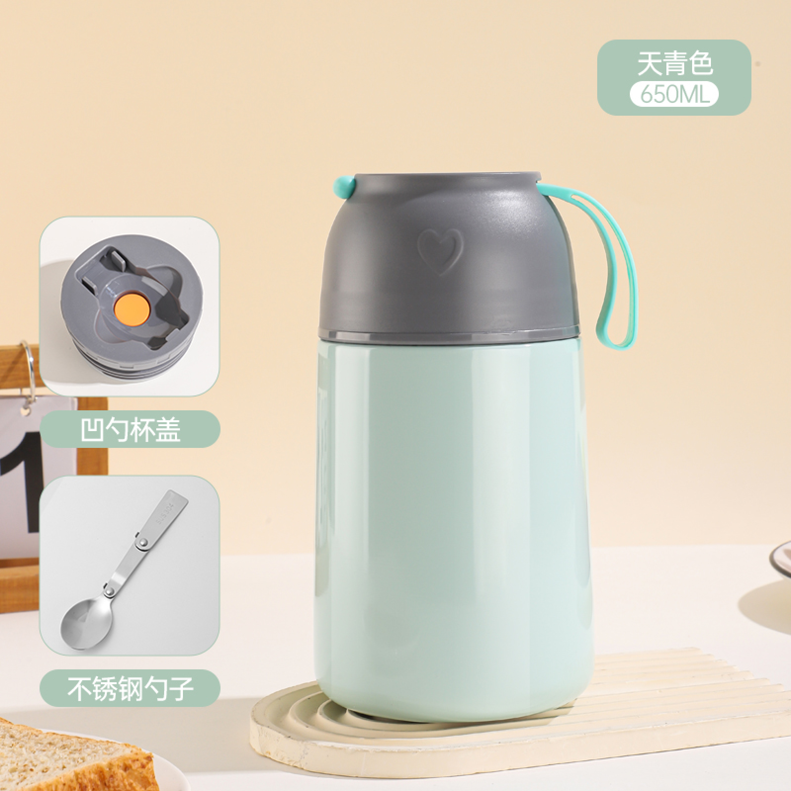 HOT SALE CFLASK Insulated Food Jar 450ml/650ml Stainless Steel Thermal Lunch Container with Folding 304 Spoon, Leakproof BPA-Free for Kids Adults OEM Accept