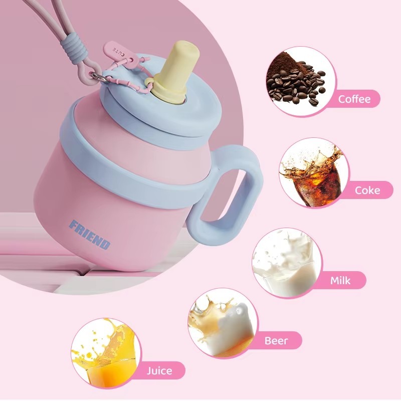 Wholesale Price Stainless Steel Vacuum Cup 316 Double Wall Insulated Cup 480ml with Handle Straw Water Cup