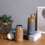 Wholesale Stainless Steel Vacuum Insulated Water Bottle with Custom Logo Wooden Lid Thermo