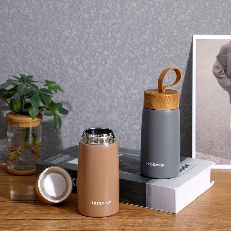 Wholesale Stainless Steel Vacuum Insulated Water Bottle with Custom Logo Wooden Lid Thermo