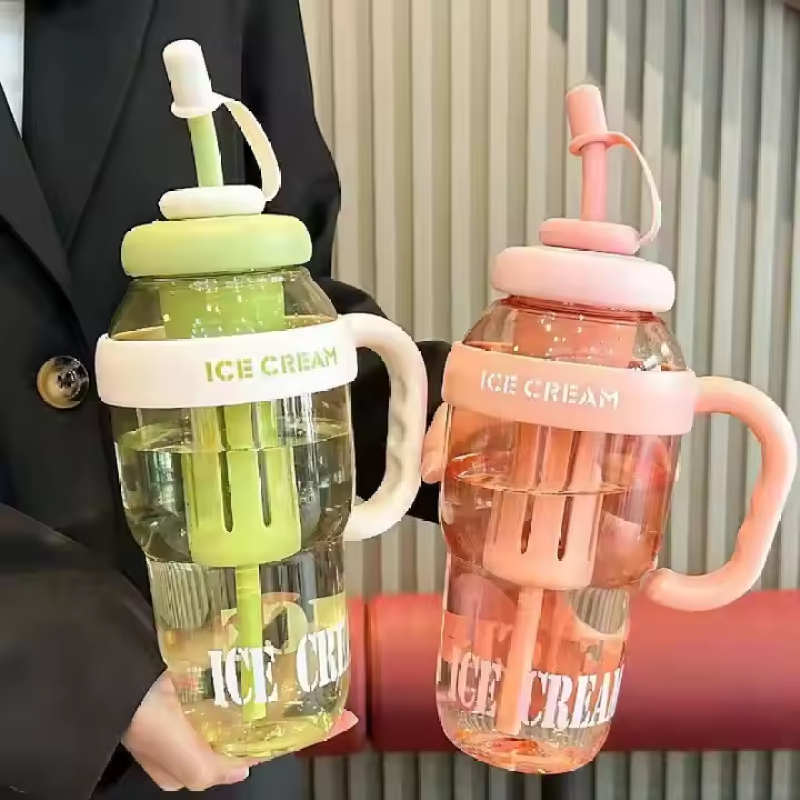 Large Capacity 1300ml Large Capacity Milk Tea Cups High Quality Summer Use Plastic Water Bottles with Handles and Straw Caps