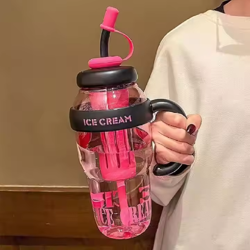 Large Capacity 1300ml Large Capacity Milk Tea Cups High Quality Summer Use Plastic Water Bottles with Handles and Straw Caps