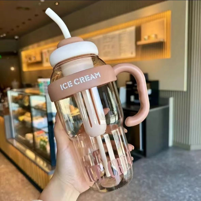 Large Capacity 1300ml Large Capacity Milk Tea Cups High Quality Summer Use Plastic Water Bottles with Handles and Straw Caps
