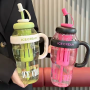 Large Capacity 1300ml Large Capacity Milk Tea Cups High Quality Summer Use Plastic Water Bottles with Handles and Straw Caps