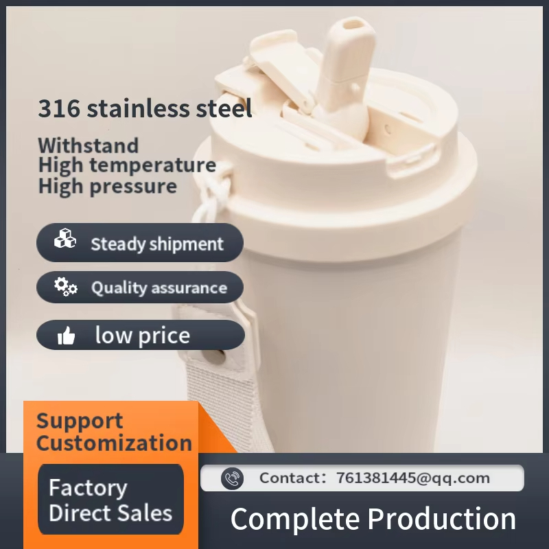 Factory Direct Sale Double Drink Thermos Cup Student Gift Can Be Customized Vacuum Cup with Straw and Rope