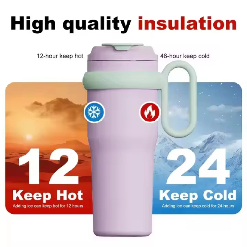 Manufacturer's Direct Sale 900ml Vacuum Insulated Stainless Steel Drum Travel Cup with Straw Handle and Ice Cream Cup