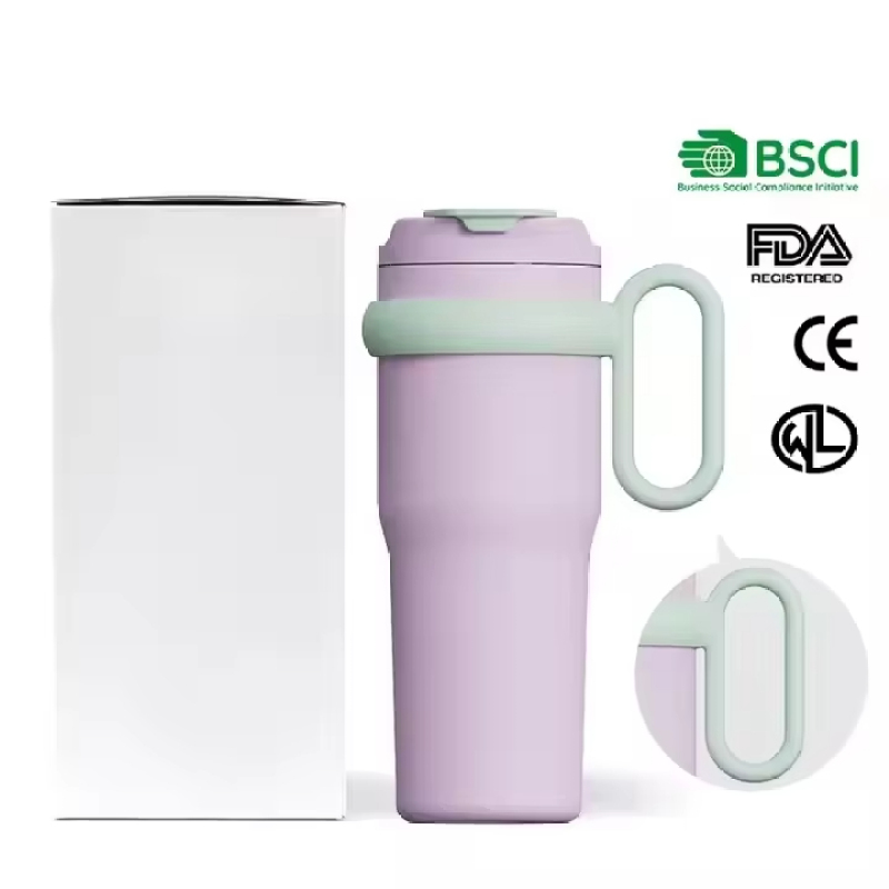 Manufacturer's Direct Sale 900ml Vacuum Insulated Stainless Steel Drum Travel Cup with Straw Handle and Ice Cream Cup