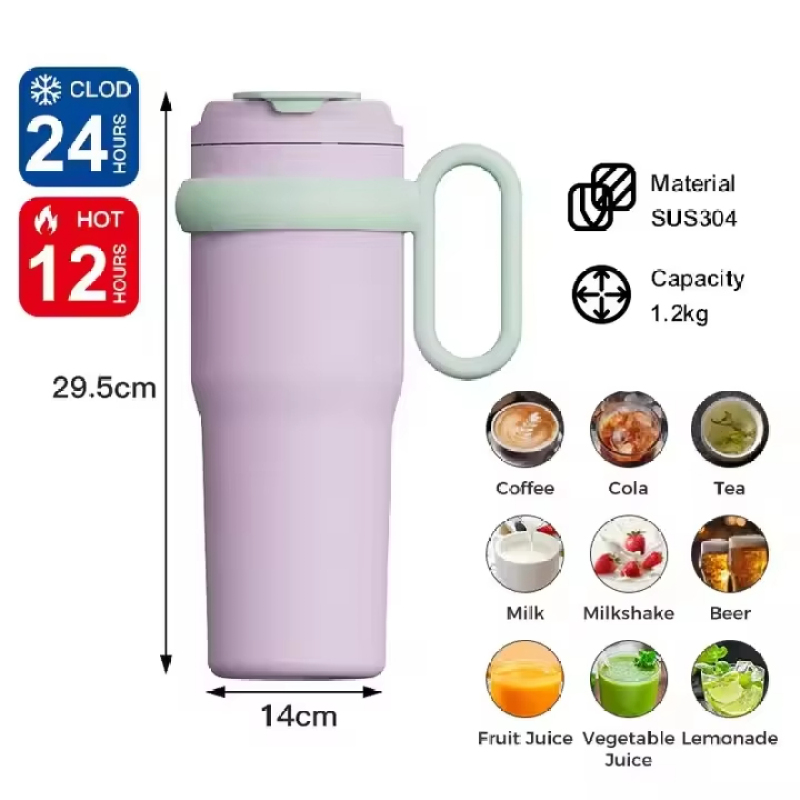 Manufacturer's Direct Sale 900ml Vacuum Insulated Stainless Steel Drum Travel Cup with Straw Handle and Ice Cream Cup