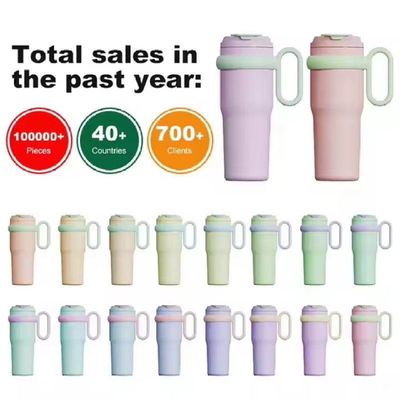 Manufacturer's Direct Sale 900ml Vacuum Insulated Stainless Steel Drum Travel Cup with Straw Handle and Ice Cream Cup