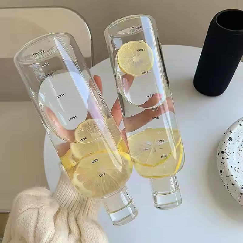 Minimalist Men's and Women's Transparent Plastic Cup 500ML 750ML Reusable Juice Water Bottle Gym Water Cup with Time Markers