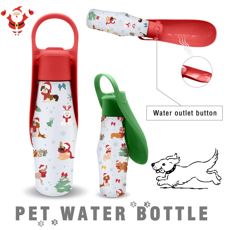Wholesale 304 Stainless Steel Pet Dog Outdoor Dog Water Bottle Flask Portable 2 in 1 Dog Water Bottle for  Outdoor