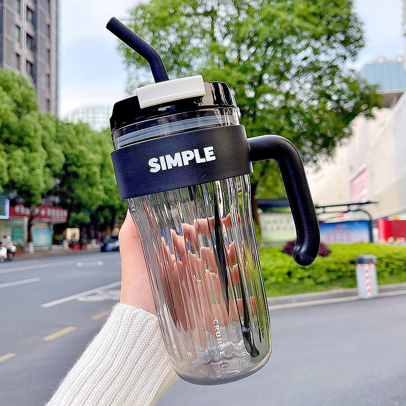 Pretty 860ml Newest clear Plastic Handle Water Bottle Simple Cup with Straw Girls' Office Couple Water Cup Gift Summer