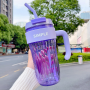 Pretty 860ml Newest clear Plastic Handle Water Bottle Simple Cup with Straw Girls' Office Couple Water Cup Gift Summer