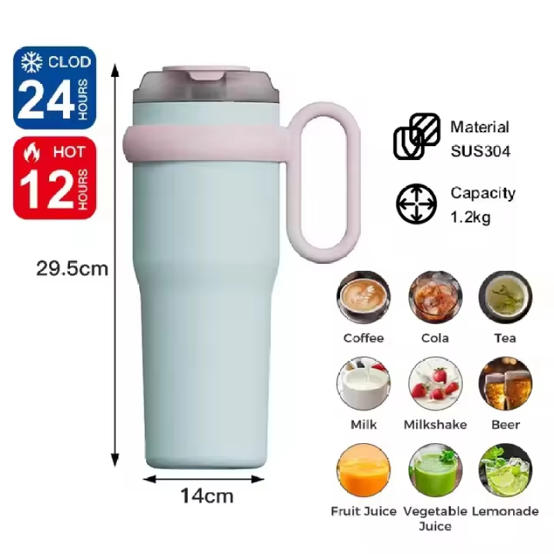 Wholesale Price with Handle and Straw Stainless Steel Drum Coffee Travel Cup Double Wall Insulated Car Water Bottle