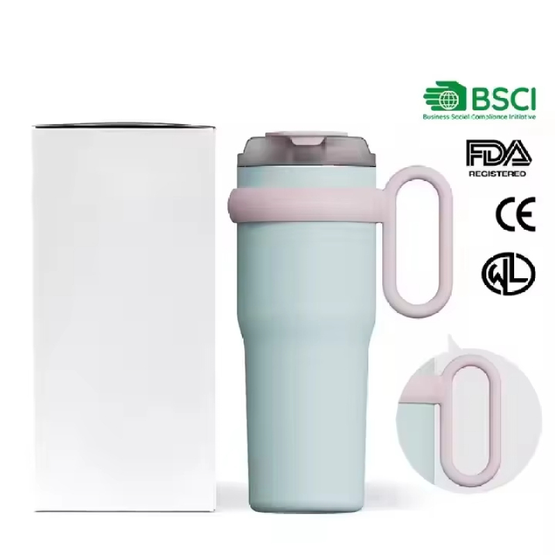 Wholesale Price with Handle and Straw Stainless Steel Drum Coffee Travel Cup Double Wall Insulated Car Water Bottle