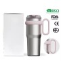 Factory Direct Vacuum Double Wall Cup Coffee Roller Travel Cup Large Capacity with Straw Handle Icebreaker Cup